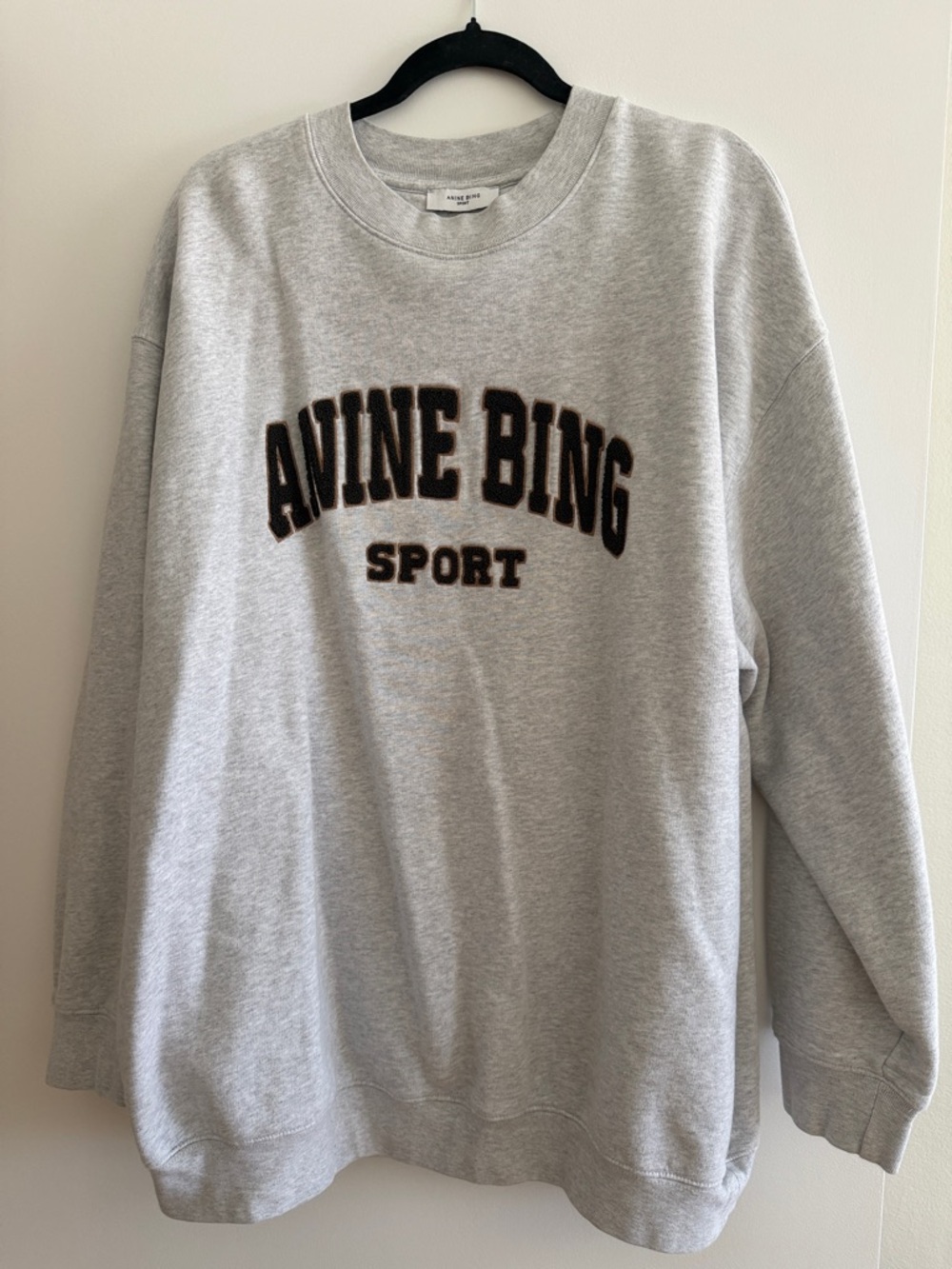 Anine Bing Light Heather Grey Logo Sweatshirt with Black & Brown Accents